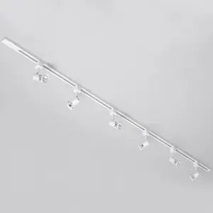 Litecraft Harlem White 6 Head 2m Straight Kitchen Ceiling Light with LED Bulbs