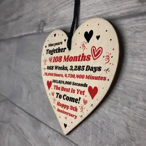 9th Anniversary Gift Husband Wife Wedding One Year Mr Mrs Gift Wood Heart