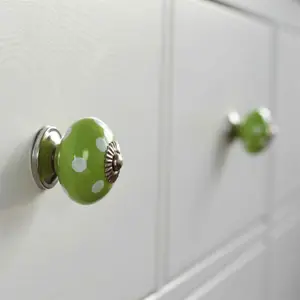 Nicola Spring - Round Ceramic Cabinet Knob - Green Spot