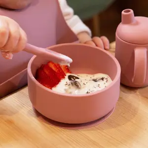 Tiny Dining - Baby Silicone Suction Feeding Set - Dusty Rose - 3pc