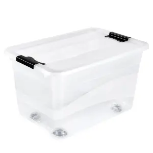 Keeeper Crystal Box 52 Litre with Lid and Caster Wheels - Transparent