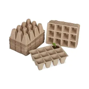 simpa 24Pcs Biodegradable Fibre Seedling Pots. 12 Grids 45mm Square Transplanting Pots with 1PC Super Seeder and 10L Compost Bag.