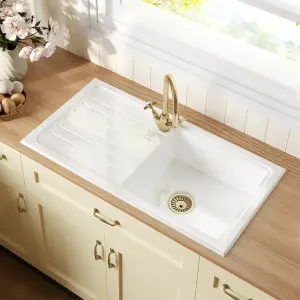 101cm Inset Counter Top Single Bowl Fireclay Ceramic Kitchen Sink - White