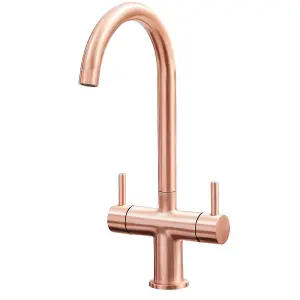 SIA KT3CU Copper Swan Neck Twin Lever Contemporary Monobloc Kitchen Mixer Tap