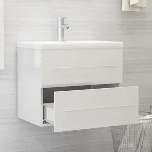 Berkfield Sink Cabinet with Built-in Basin High Gloss White Engineered Wood