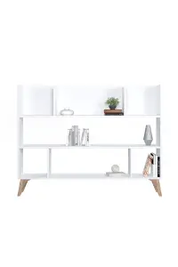 Frame Dion Bookcase with 8 Compartments Display Unit, 140 x 25 x 106 cm Free Standing Shelves, Bookshelf, Open Cabinet, White