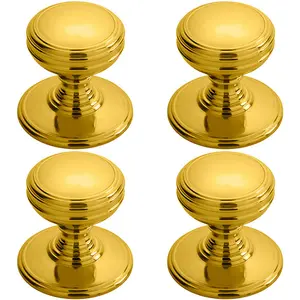 4x Ringed Tiered Cupboard Door Knob 38mm Diameter Polished Brass Cabinet Handle