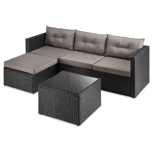 VonHaus Rattan Corner Chaise Sofa Set & Table, 3-4 Seater Corner Garden Sofa Set, Water Resistant Rattan Lounge Set & Cushions