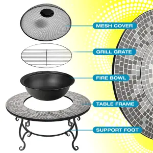 Homeology Fireology GINESSA Sumptuous Garden Fire Pit, Brazier, Table, Bbq and Ice Bucket with Mosaic Ceramic Tiles