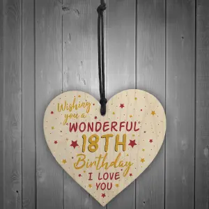 Red Ocean 18th Birthday Wooden Heart Sign Card For Daughter Best Friend Sister Gifts 18 Decorations