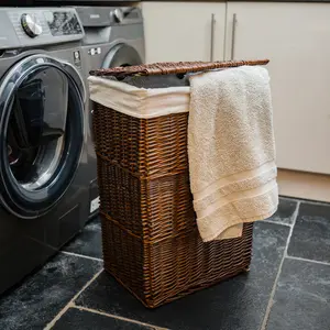 Rectangular Wicker Laundry Basket Bin Dark Brown / Large (66 H cm x 46 W cm x 33 D cm)