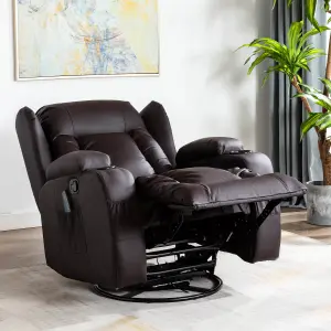 Caesar Bonded Leather Manual Recliner Armchair with Rocking Swivel Heat and Massage (Brown)