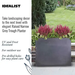 Set of 2 IDEALIST 60cm Garden Trough, Dark Grey Reinforced Stone Rectangular Planter, Outdoor Large Plant Pots L60 W30 H50 cm, 91L