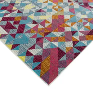 Geometric Modern Chequered Rug Easy to clean Dining Room-80cm X 150cm