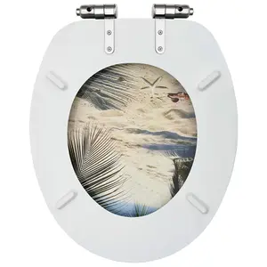 WC Toilet Seat with Soft Close Lid MDF Beach Design