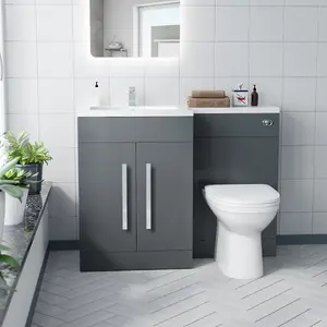 Nes Home Aric 1100mm Left Hand Grey Basin Combination Vanity Unit - Melbourne Back To Wall Toilet