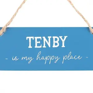 Something Different Tenby Is My Happy Place Hanging Sign Blue/White (One Size)