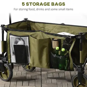 Outsunny Folding Wagon Garden Cart Collapsible Camping Trolley for Outdoor Green