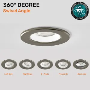 paul russells LED Downlight Brush Nickel Non-Dimmable Tiltable Recessed Spotlight 4.8W 400 Lumens IP44 Warm White 3000K Pack of 1