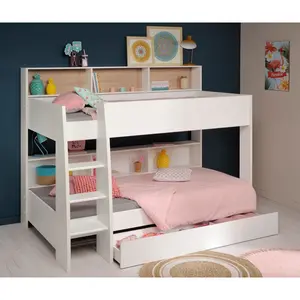 Benji European Single (90 x 200cm) Standard Bunk Bed with Shelves White/Oak