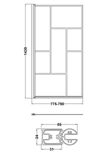 Round Single Ended Bath, Black Framed Abstract Screen and Panels - 1700 x 700mm