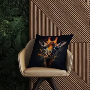 Golden Giraffe Face Splashart Outdoor Cushion 60cm x 60cm