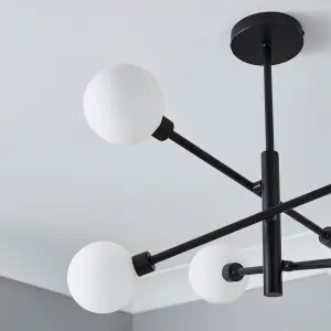 Litecraft Supa Black 6 Arm Stick Semi-Flush Ceiling Light