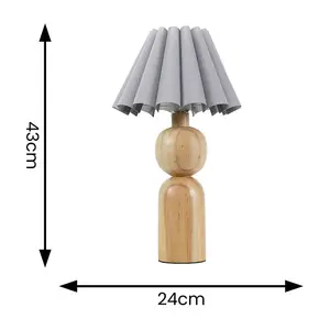 ValueLights Azalea Rustic Wooden Table Lamp with Grey Fabric Scallop Tapered Shade and LED Bulb