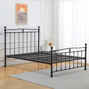 Reinforced Beds, TUNSTALL BED, Black, 135x190cm, Reinforced Mesh Base, Stylish Metal Bed Frame, Exclusive Product