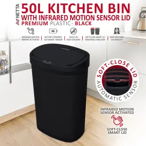 NETTA 50L Plastic Sensor Bin For Kitchen - Grey