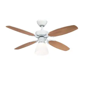 105cm Ceiling Fan with Light Kit White with White/Brown Blades