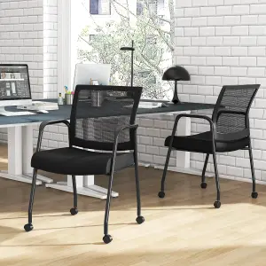 COSTWAY 2 Pcs Office Guest Chairs on Wheels Mesh Back Reception Chair