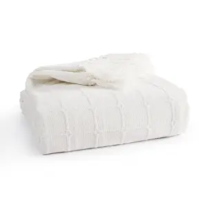 EHC Cotton Woven Batten Throw, 228 x 254 cm - Ivory