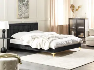 Velvet EU King Size Bed Black LIMOUX