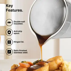 VonShef Gravy Boat, 500ml Stainless Steel Dining Table Gravy Jug, Double Wall Insulated Thermal, Ideal for Gravy, Custard & Cream