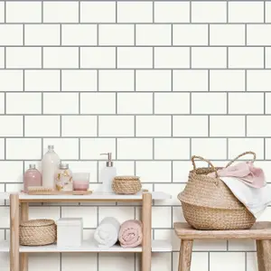 Crown Metro Tile White / Silver Metallic Textured Washable Wallpaper M1634