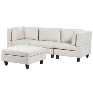 3-Seater Modular Fabric Sofa with Ottoman Light Beige UNSTAD