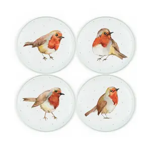 Purely Home Christmas Robins Bone China Mug & Coasters - Set of 4