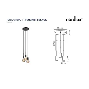 Nordlux Paco 3-Spot Indoor Living Dining Metal Pendant Ceiling Light in Black (Diam) 18.1cm