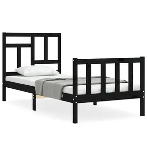 Berkfield Bed Frame with Headboard Black 90x200 cm Solid Wood