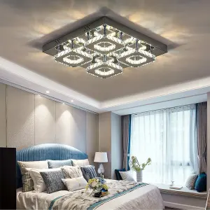 Square Large Glamourous Crystal Chrome effect LED Ceiling Light Fixture 42x42 cm, Dimmable