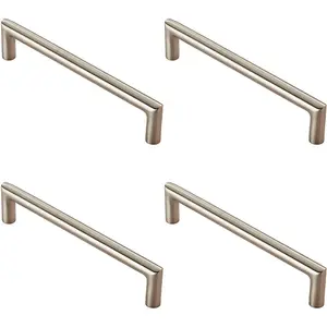 4x Mitred Round Bar Pull Handle 138 x 10mm 128mm Fixing Centres Satin Steel