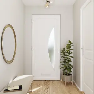 Fortia Hermoso Frosted Glazed White RH External Front Door set, (H)2085mm (W)920mm