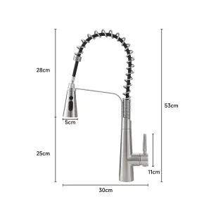 Silver Stainless Steel Side Lever Kitchen Spring Neck Pull Out Kitchen Tap Mixer Tap