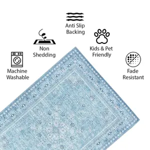 Vernal Adora Machine Washable Rug for Living Room, Bedroom, Dining Room, Pacific Blue, Sea Blue & White, 170 cm X 240 cm