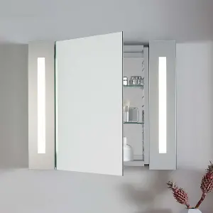 Sensor Wall Bathroom Mirror Cabinet LED Lighting with Shaver Socket 640 x 600 mm