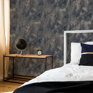 Boutique Navy Concrete effect Textured Wallpaper