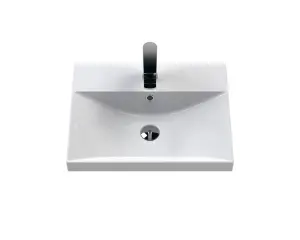 Retro 1 Drawer Wall Hung Vanity Unit with Thin-Edge 1 Tap Hole Ceramic Basin - 500mm - Satin White - Balterley