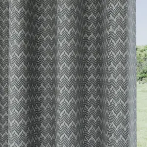 Enhanced Living Aspen Grey Chevron Pattern 90 x 72" (229x183cm) Pair of Eyelet Thermal Noise Reducing Room Darkening Curtains