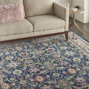 Navy/Multicolor Luxurious Traditional Persian Easy to Clean Floral Rug For Dining Room Bedroom And Living Room-61 X 183cm (Runner)